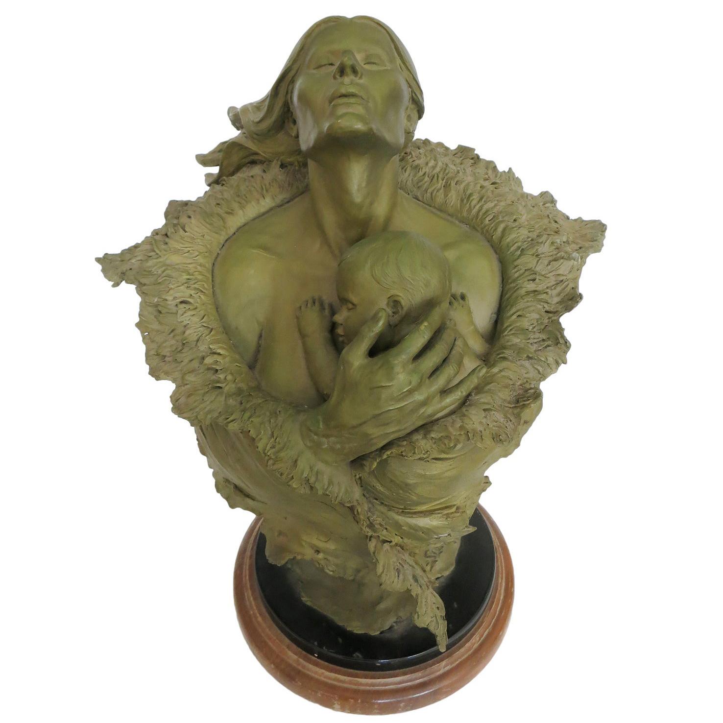 Rare Mother and Child Sculpture Bust by Joe Slockbower for Mill Creek Studios For Sale