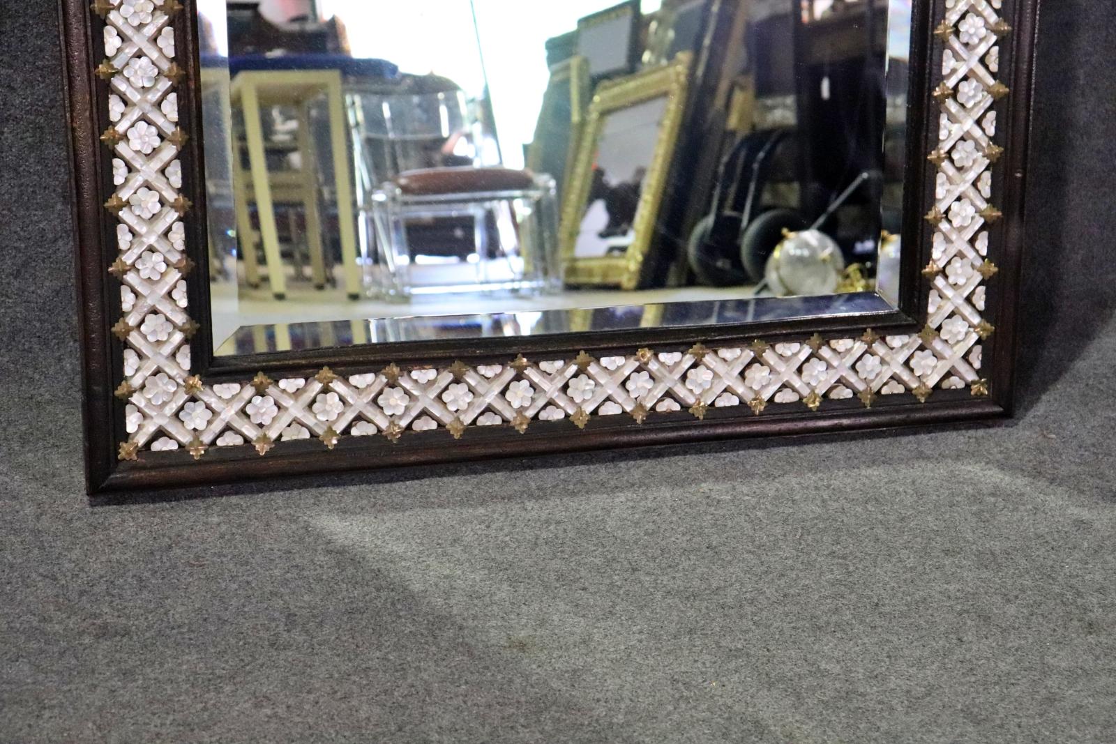 Directoire Rare Mother of Reticulated Mother of Pearl Large Wall Mirror  For Sale