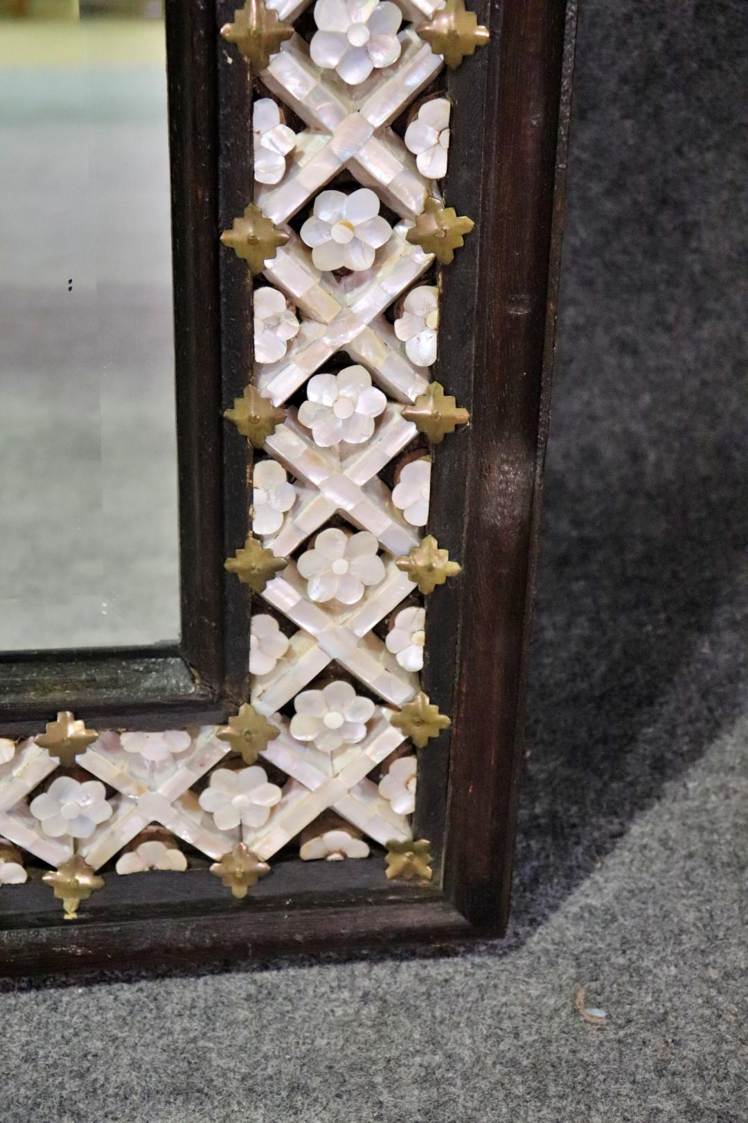 Fruitwood Rare Mother of Reticulated Mother of Pearl Large Wall Mirror  For Sale