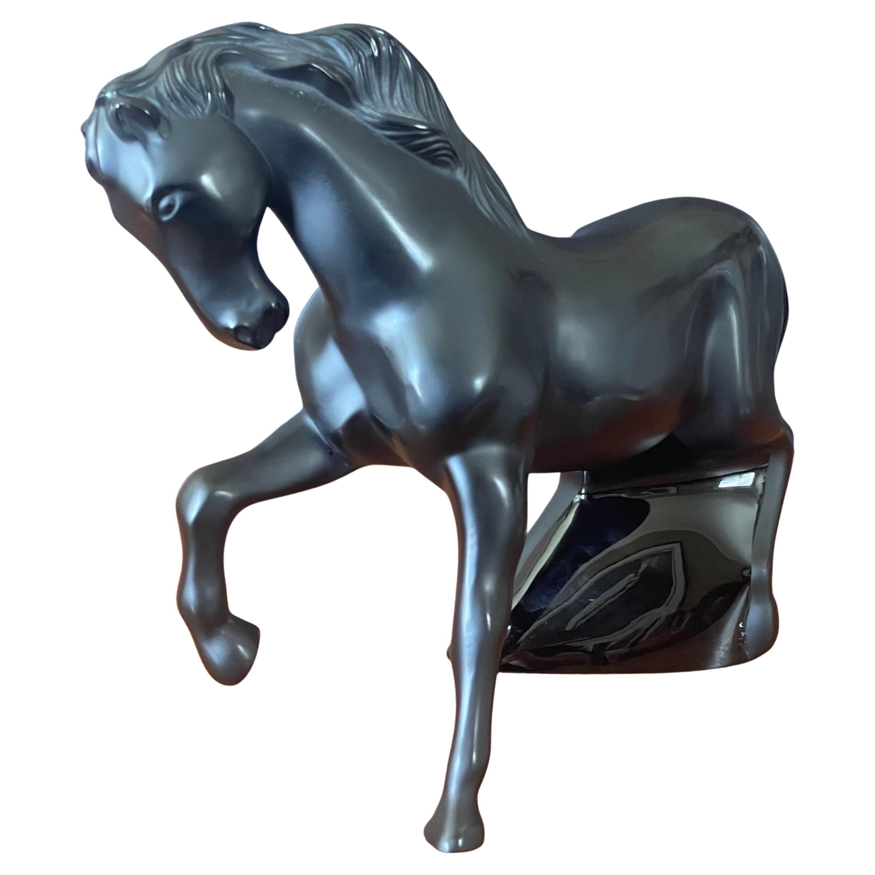 Seltene Motif Cheval Mistral Noir Pferd / Stallion Skulptur von Lalique of France, Frankreich