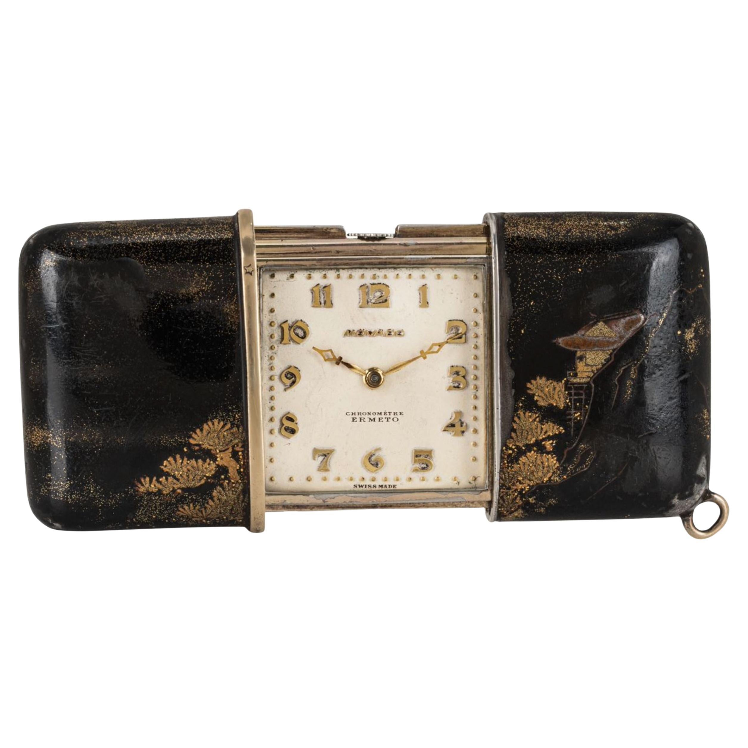 Rare Movado Early Maki-E Ermeto Manual Wind Purse Watch, circa 1929 For Sale