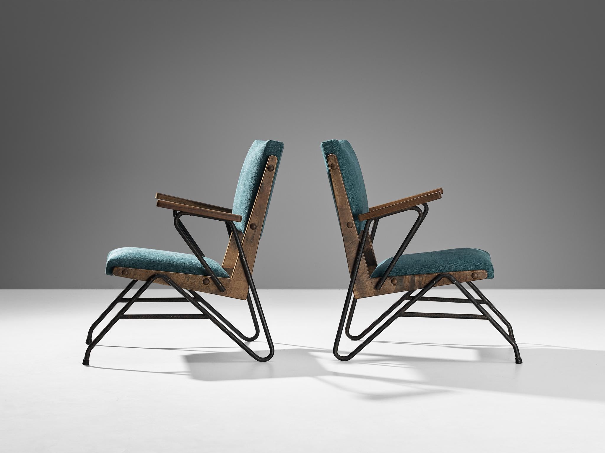 Raro par de sillones Moyses B. Klajn para Moveis Leal con estructura de hierro en Bueno estado para la venta en Waalwijk, NL
