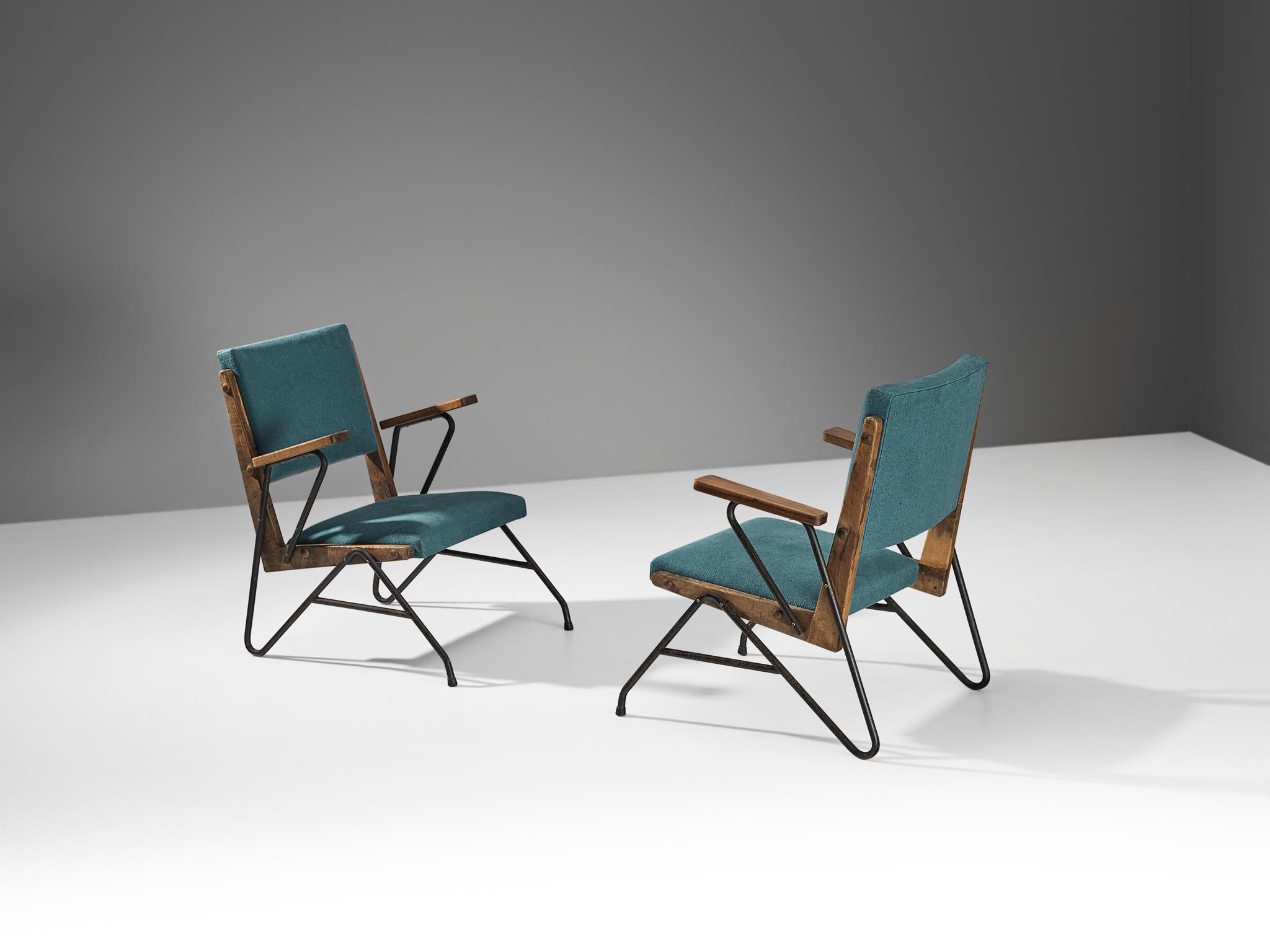 Raro par de sillones Moyses B. Klajn para Moveis Leal con estructura de hierro Lino en venta