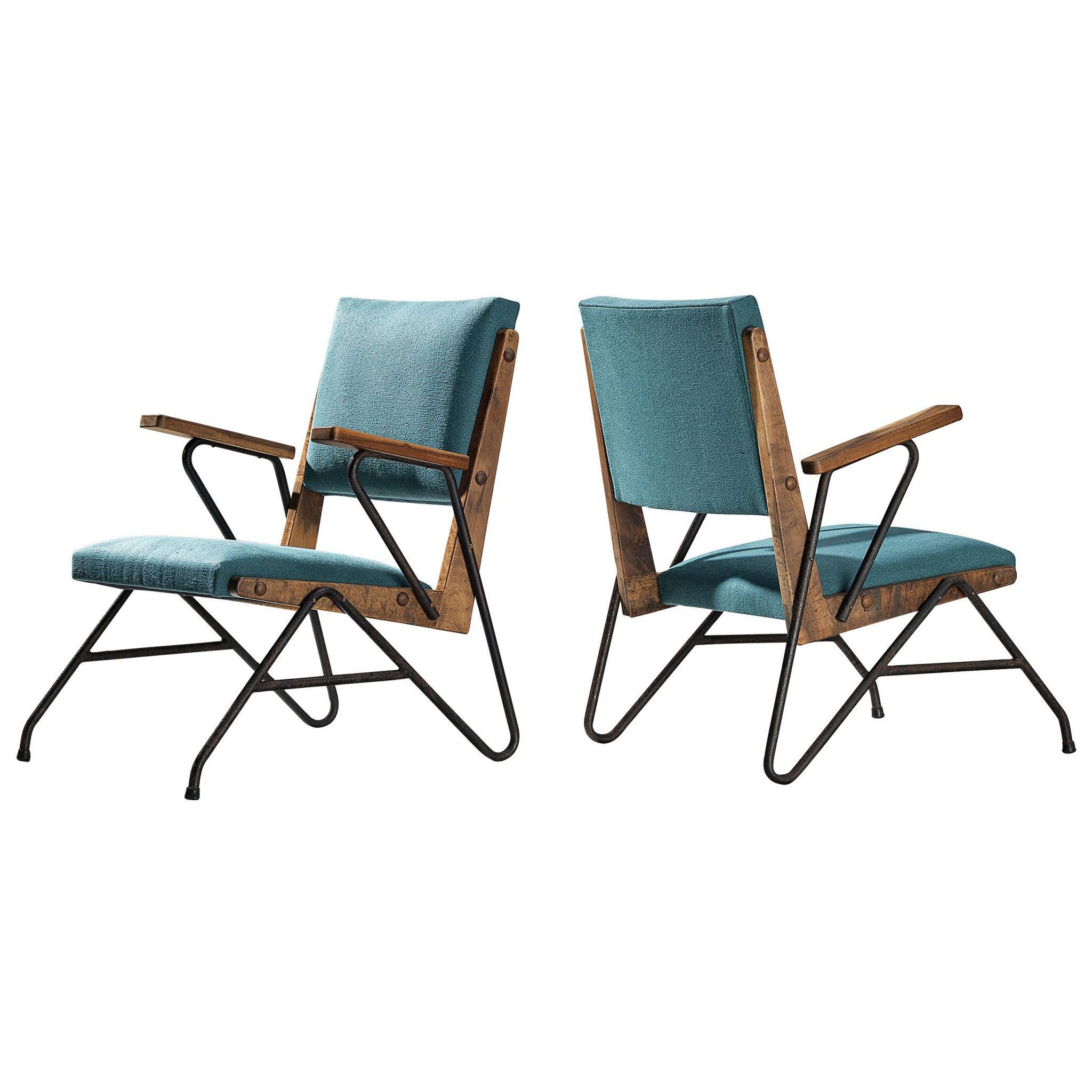 Rare Moyses B. Klajn for Moveis Leal Pair of Lounge Chairs with Iron Frame For Sale