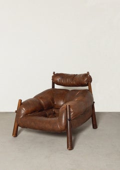 Rare MP-81 Lounge Chair and Ottoman In Original Leather by Percival Lafer, 1970