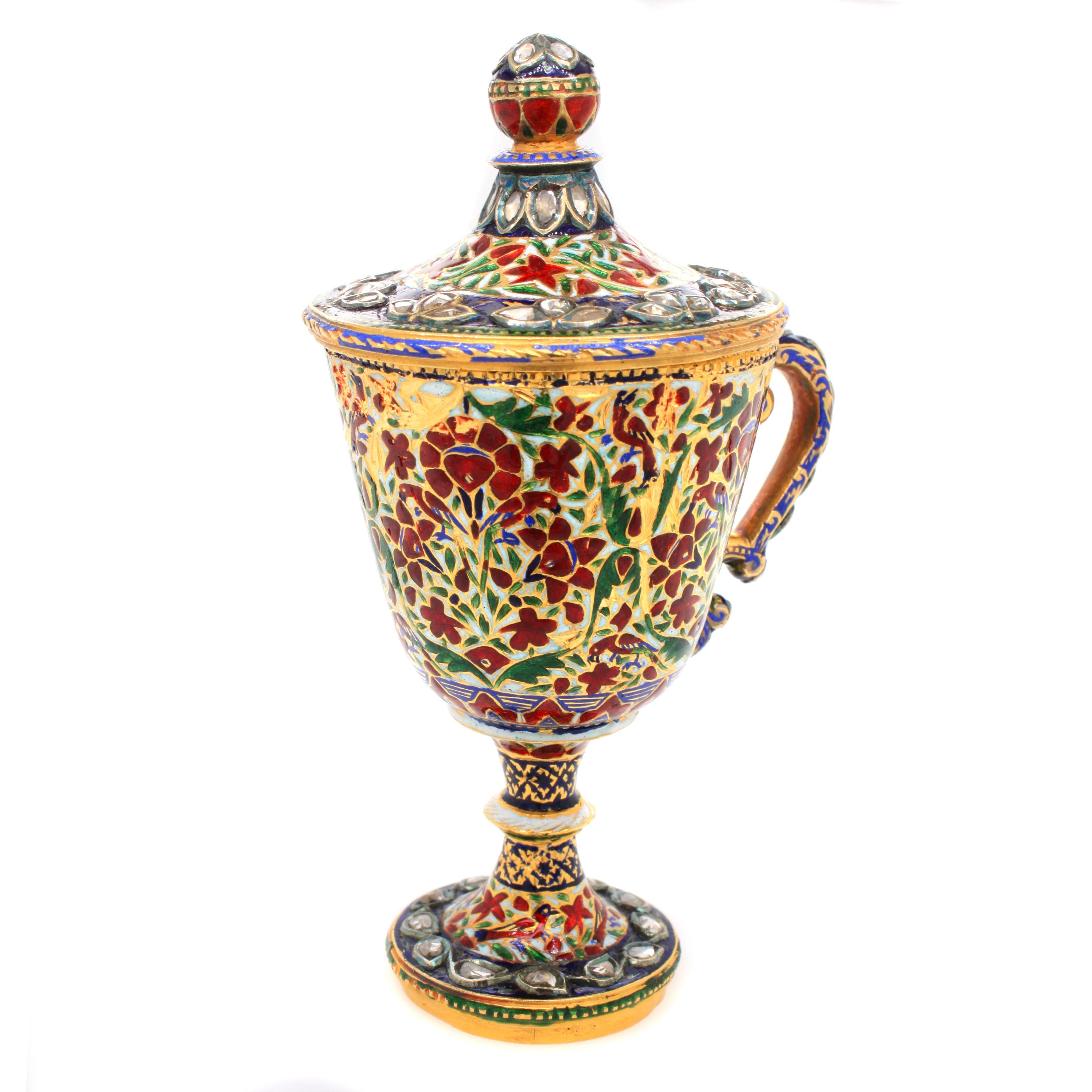 Georgien Rare tasse moghole en émail et diamants, début du 19ème siècle en vente