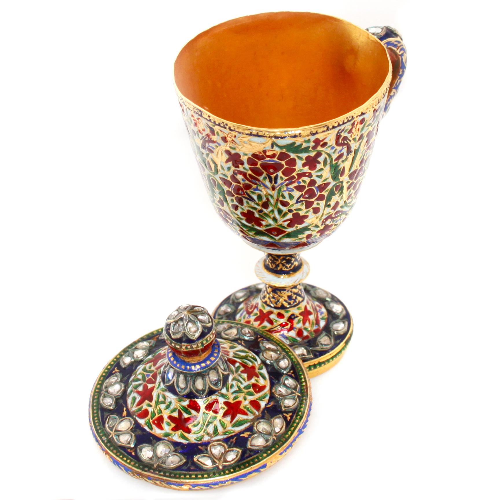 Rare Mughal Enamel and Diamond Cup, Early 19th Century For Sale 1