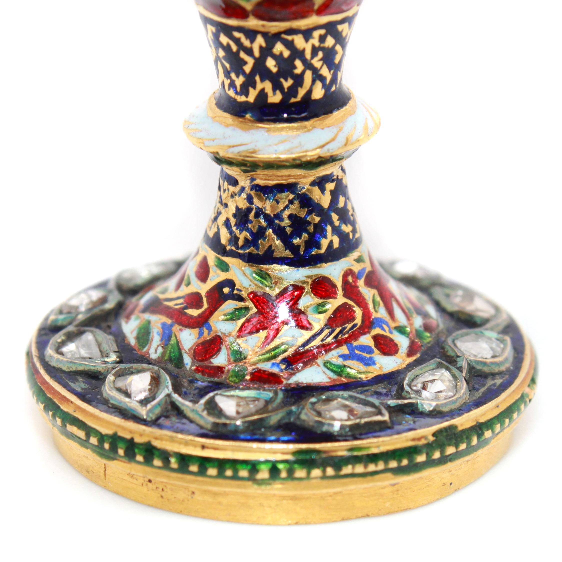 Rare Mughal Enamel and Diamond Cup, Early 19th Century For Sale 2