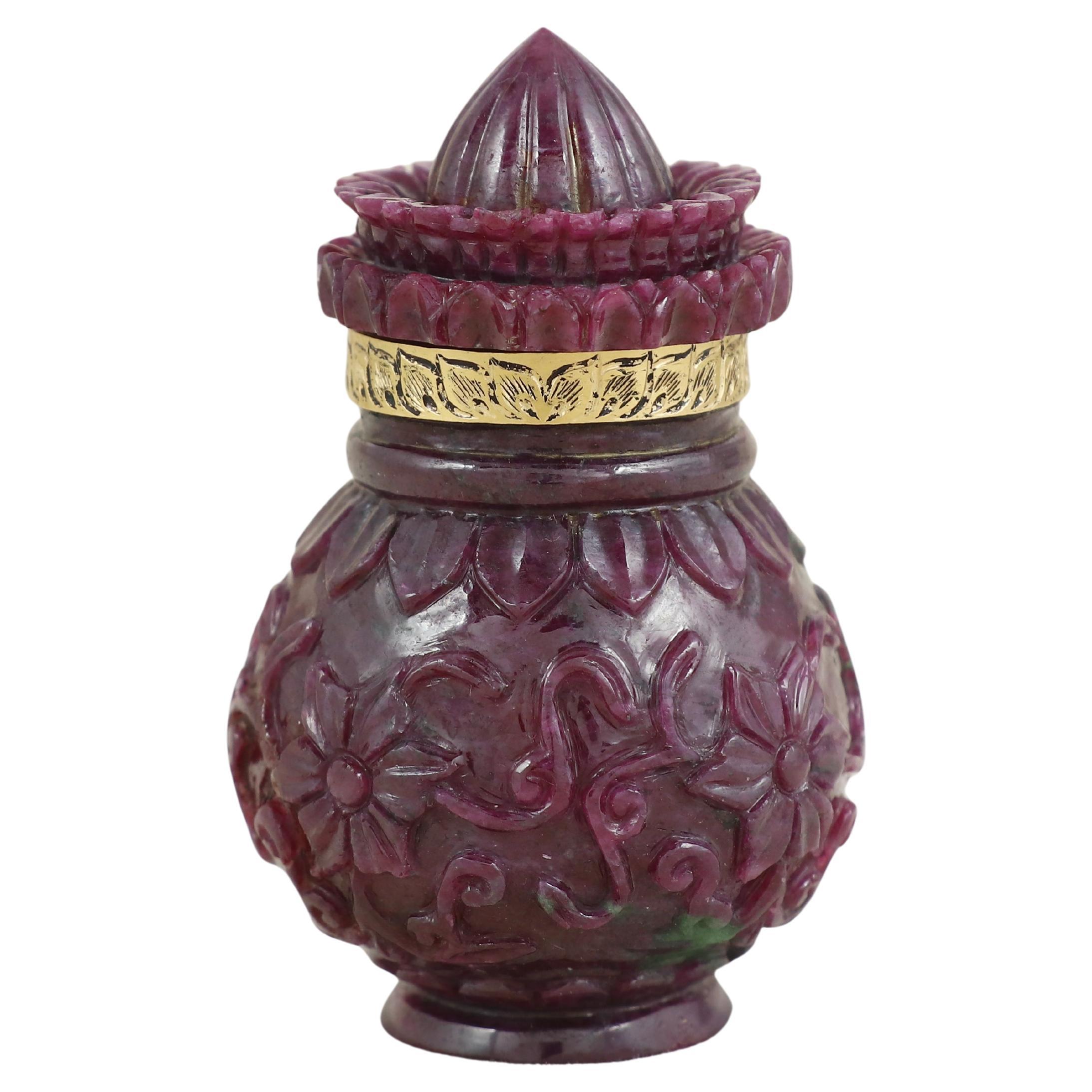 Seltene kleine Flasche im Mughal-Stil aus natürlichem Rubin und 22 Karat Gold