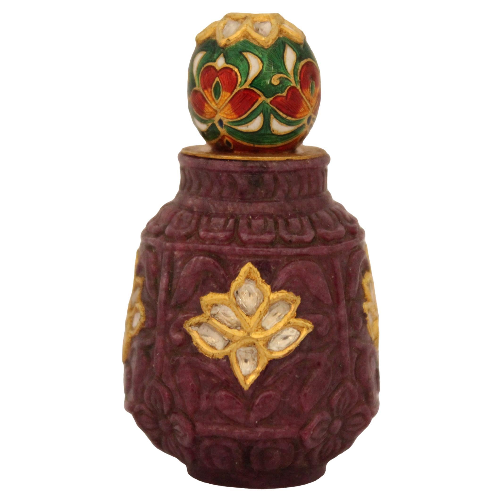 Rare Mughal-Style Natural Ruby Snuff / Perfume Bottle For Sale