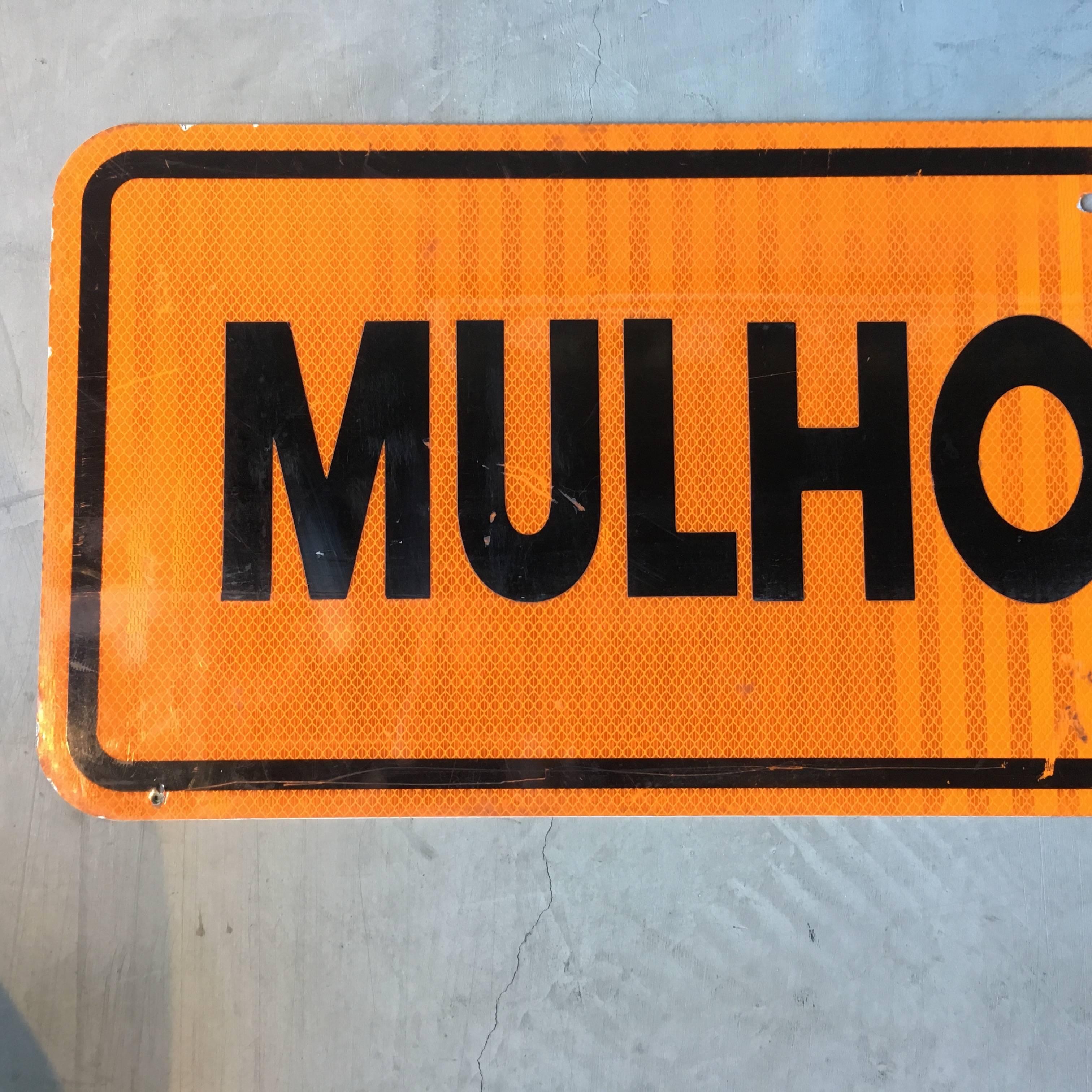 Very rare vintage Mulholland street sign. Rare orange color. Cool piece of Los Angeles history. Piece of old Hollywood ephemera. Large-scale.