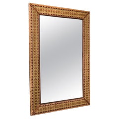 Rare multicolored braided rattan mirror, France, early 20th century