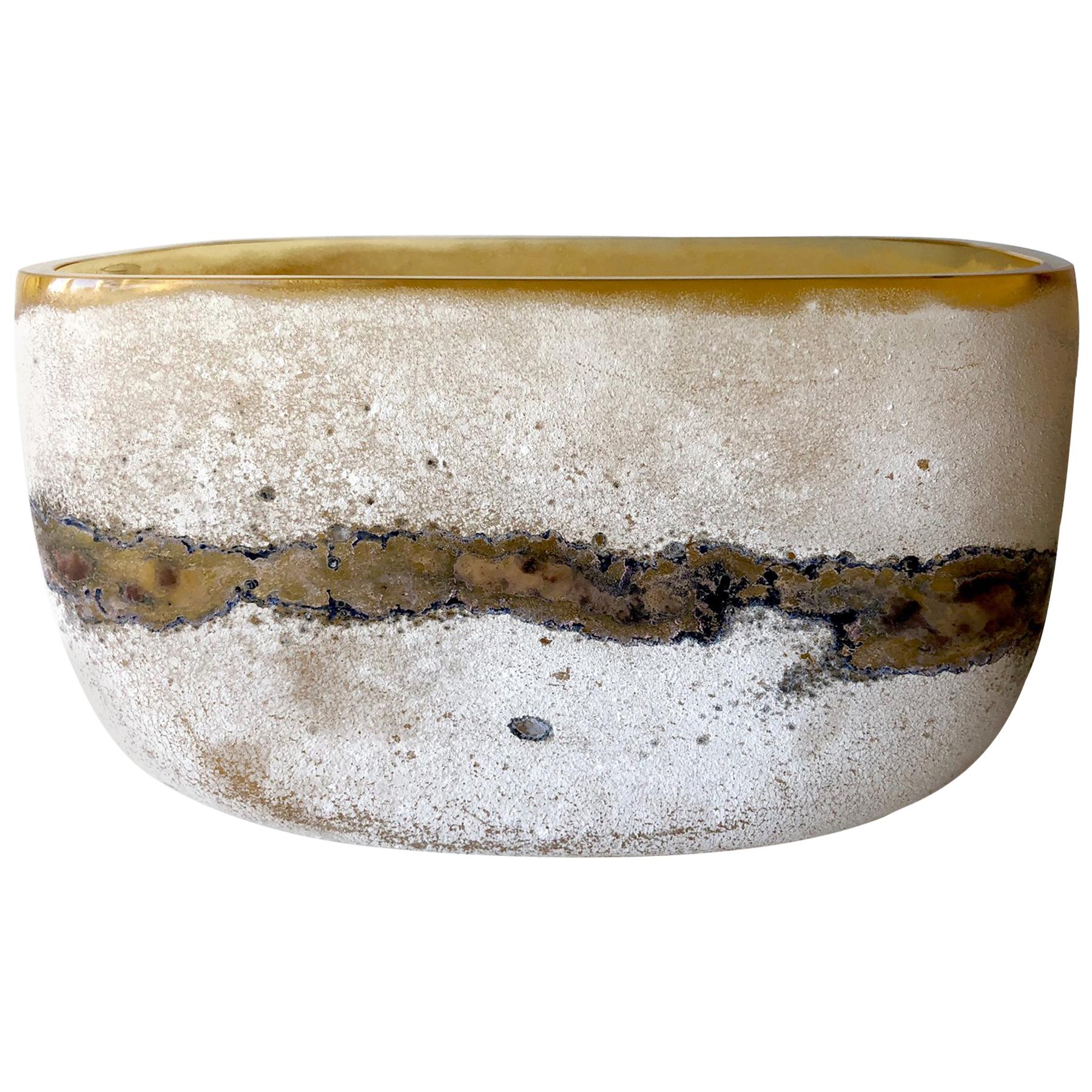 Rare Alfredo Barbini Italian Modernist Scavo Murano Glass Bowl