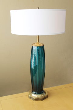 Rare! Murano Blue Glass Mid Century Table Lamp! Italian Decorator Lighting Style