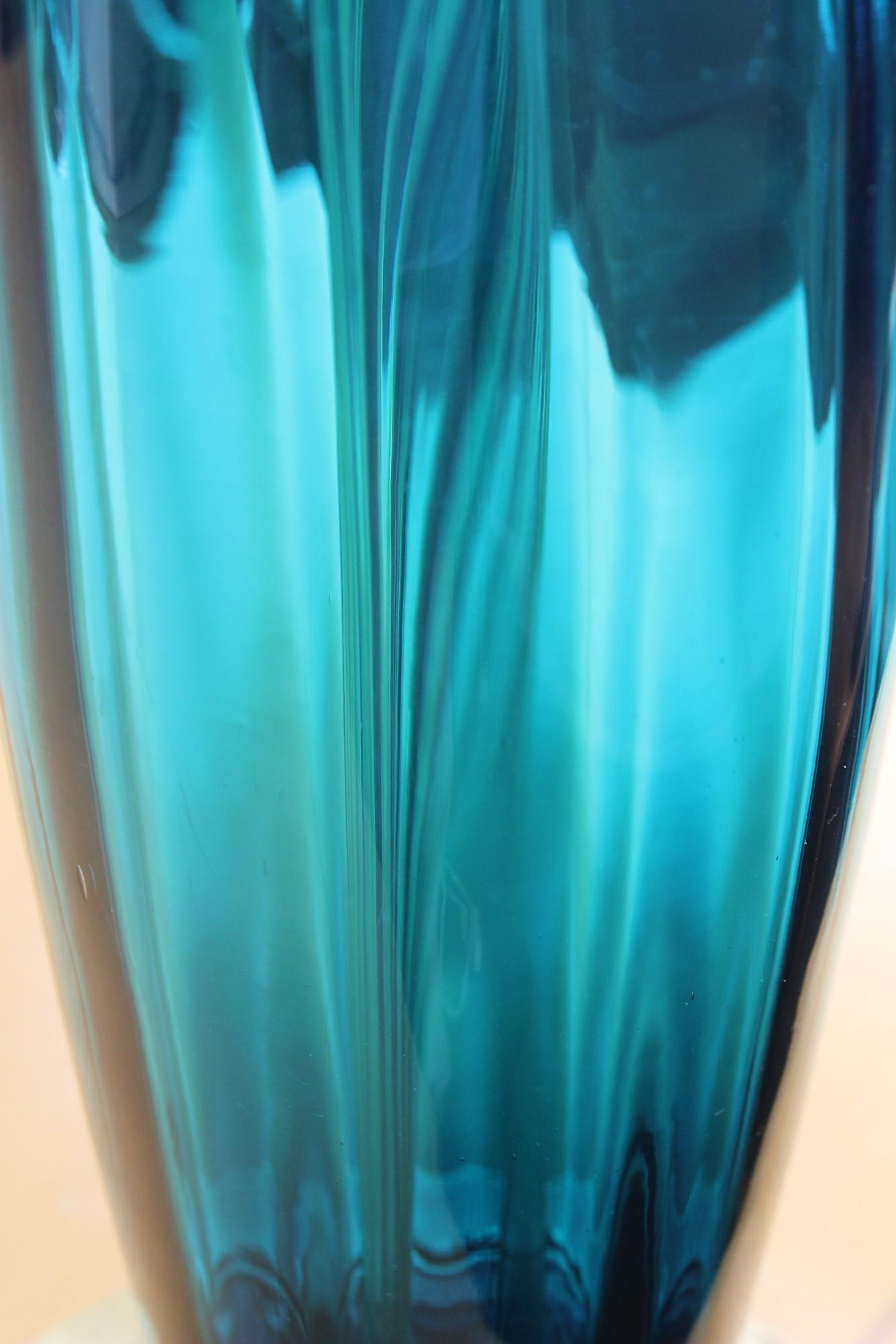 20th Century Rare! Murano Blue Glass Mid Century Table Lamp! Italian Decorator Lighting Style For Sale
