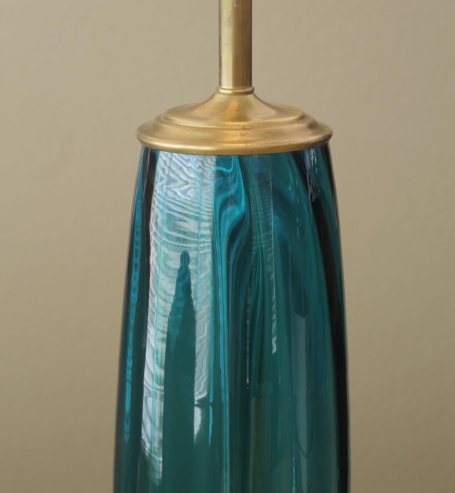 Rare! Murano Blue Glass Mid Century Table Lamp! Italian Decorator Lighting Style For Sale 1
