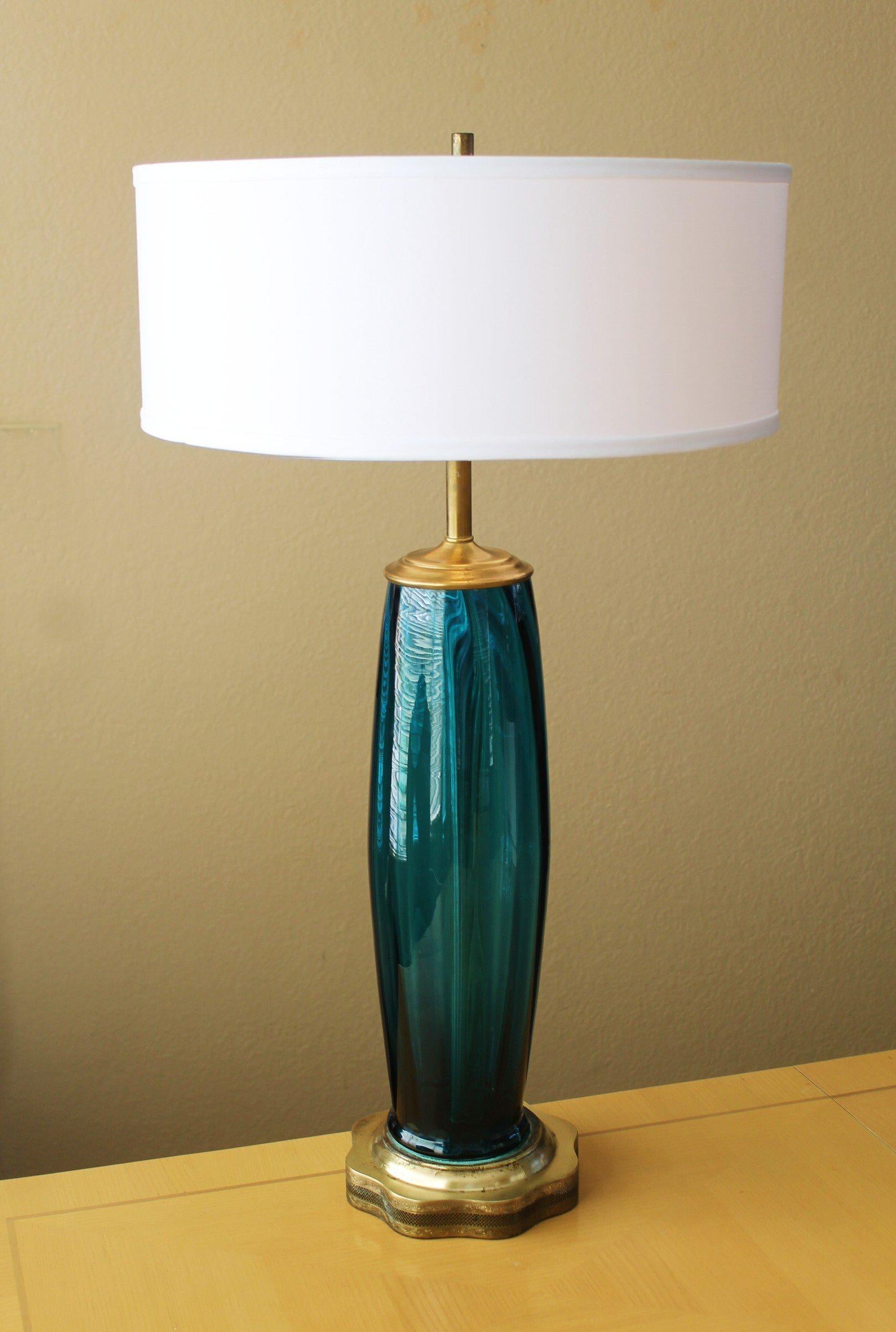 Rare! Murano Blue Glass Mid Century Table Lamp! Italian Decorator Lighting Style For Sale 2
