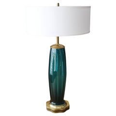 Used Rare! Murano Blue Glass Mid Century Table Lamp! Italian Decorator Lighting Style