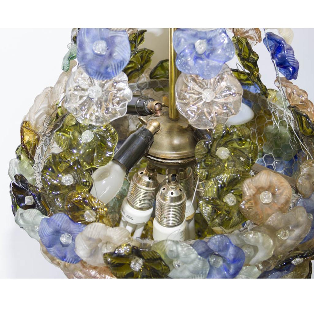Italian Rare Murano Chandelier with Glass Flowers, circa 1900 For Sale