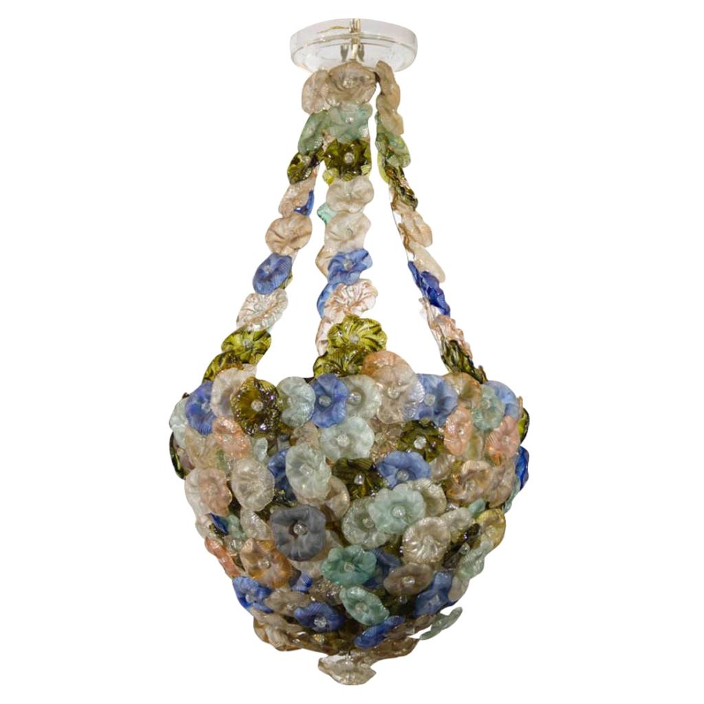 Rare Murano Chandelier with Glass Flowers, circa 1900 For Sale
