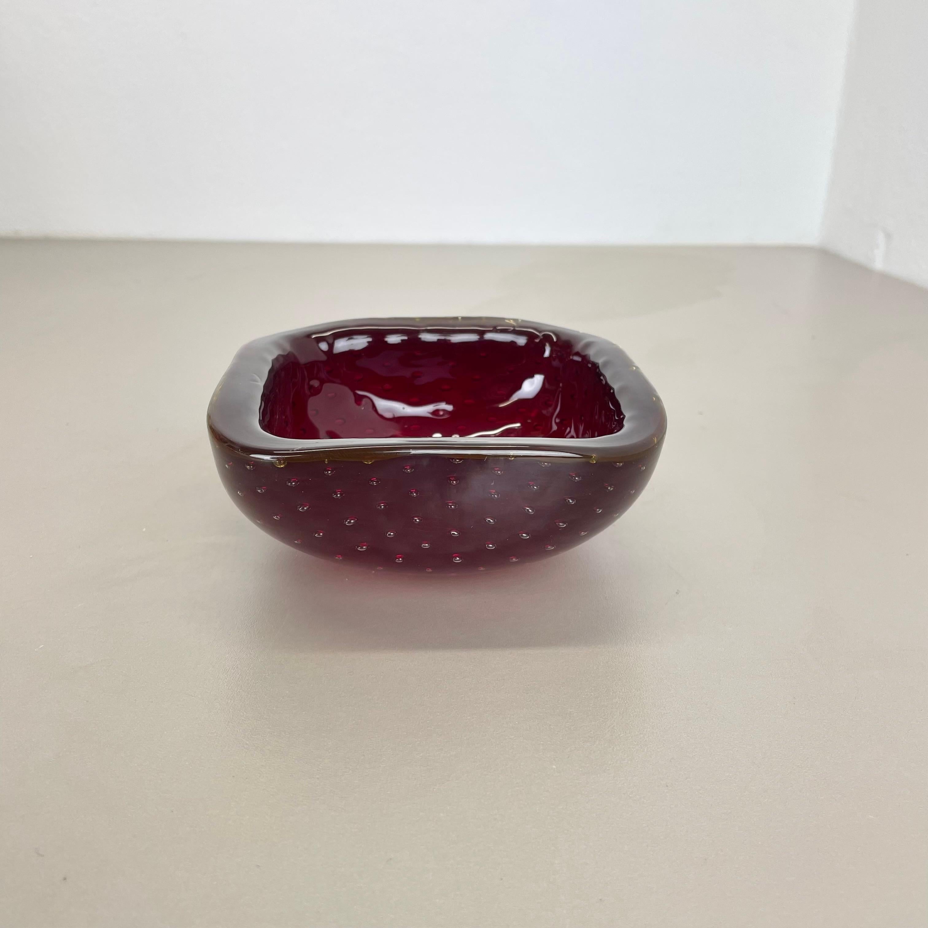rare Murano Glass Bullicante dark red Bubble Bowl Element Shell Italy 1970 For Sale 4