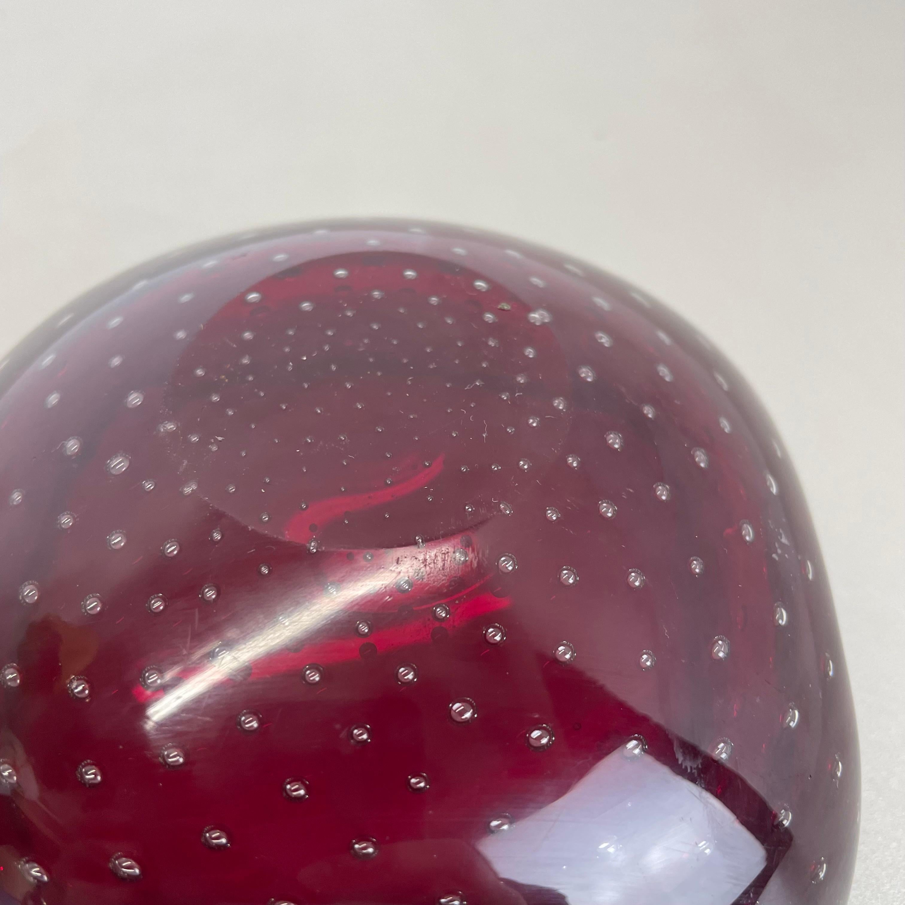 rare Murano Glass Bullicante dark red Bubble Bowl Element Shell Italy 1970 For Sale 7