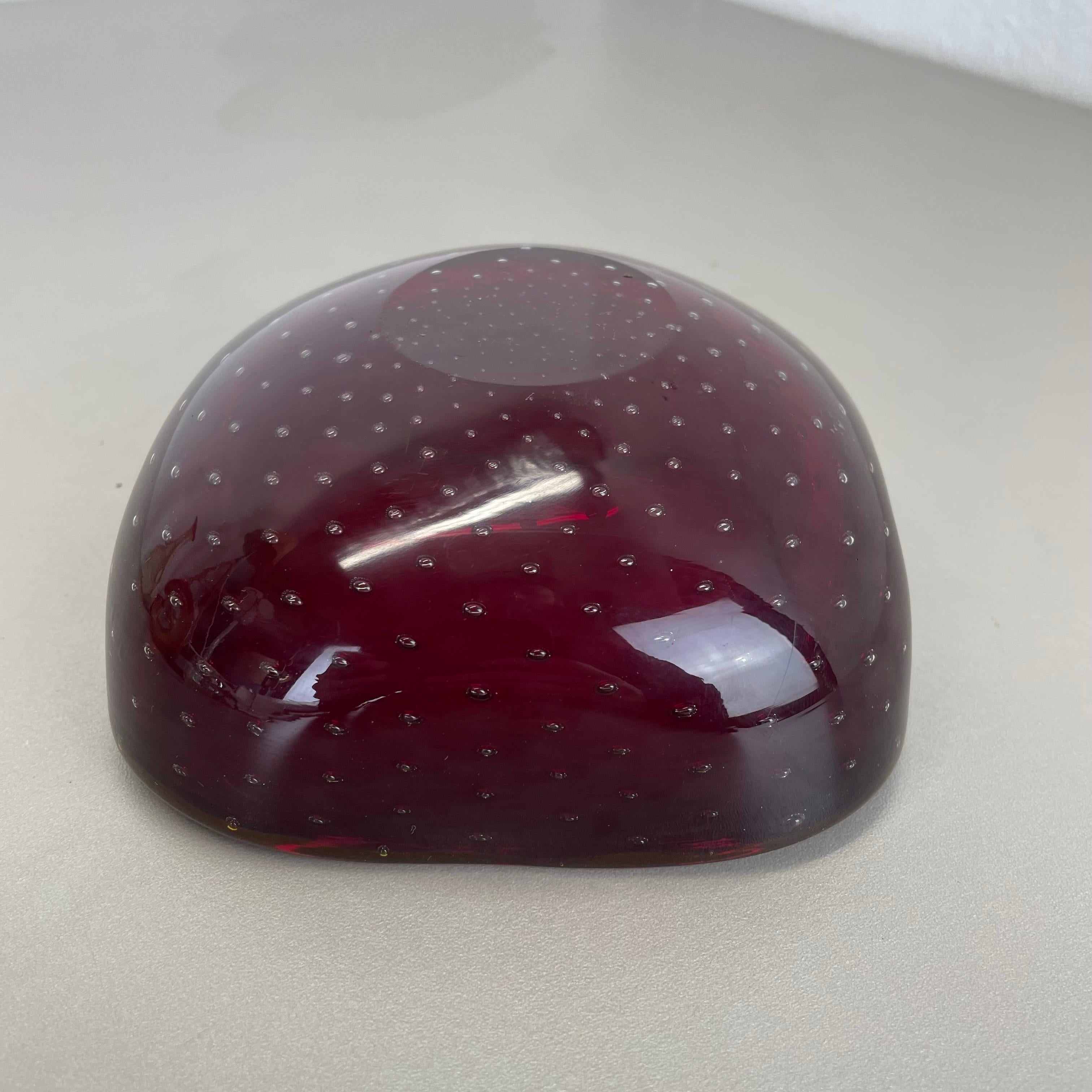 rare Murano Glass Bullicante dark red Bubble Bowl Element Shell Italy 1970 For Sale 8