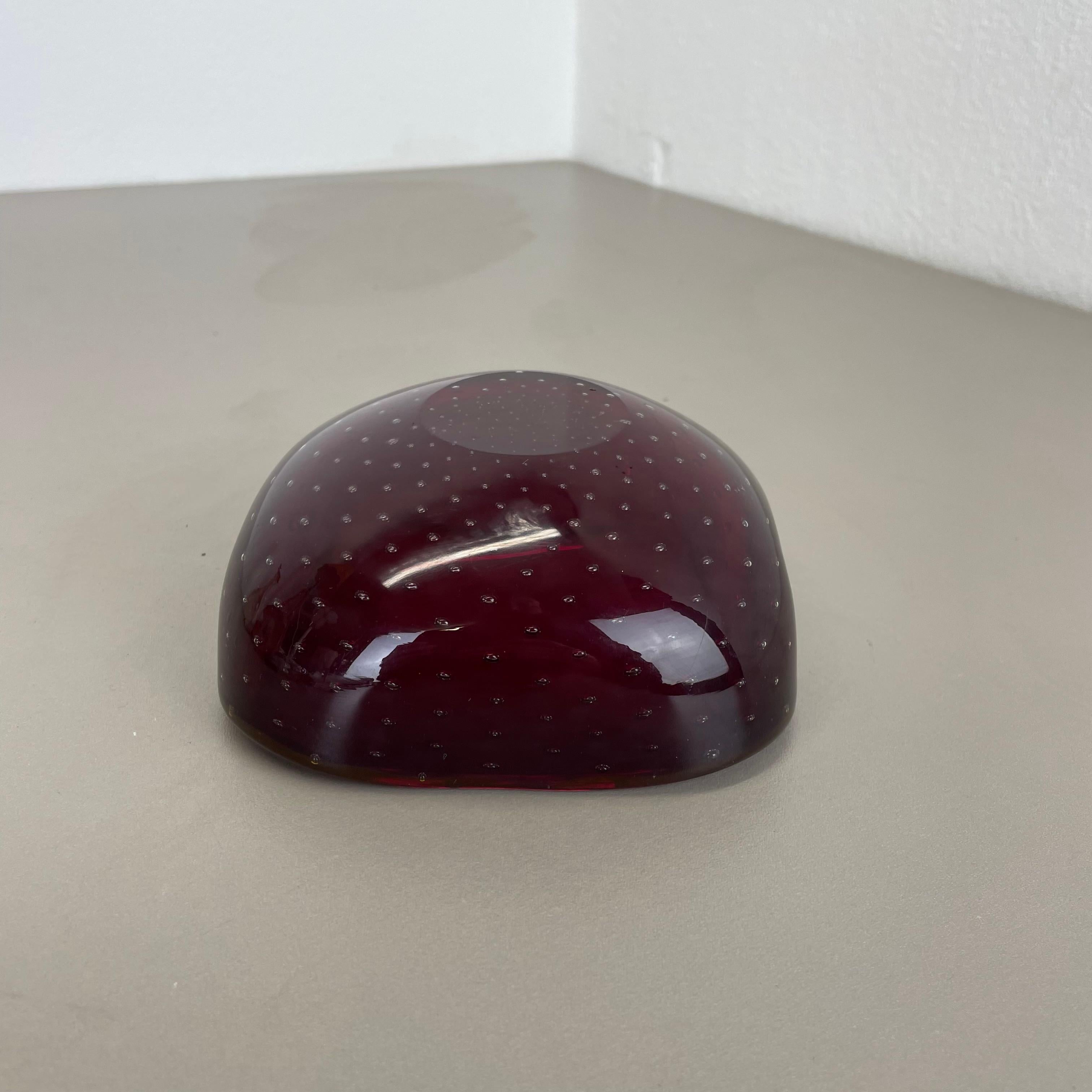 rare Murano Glass Bullicante dark red Bubble Bowl Element Shell Italy 1970 For Sale 9