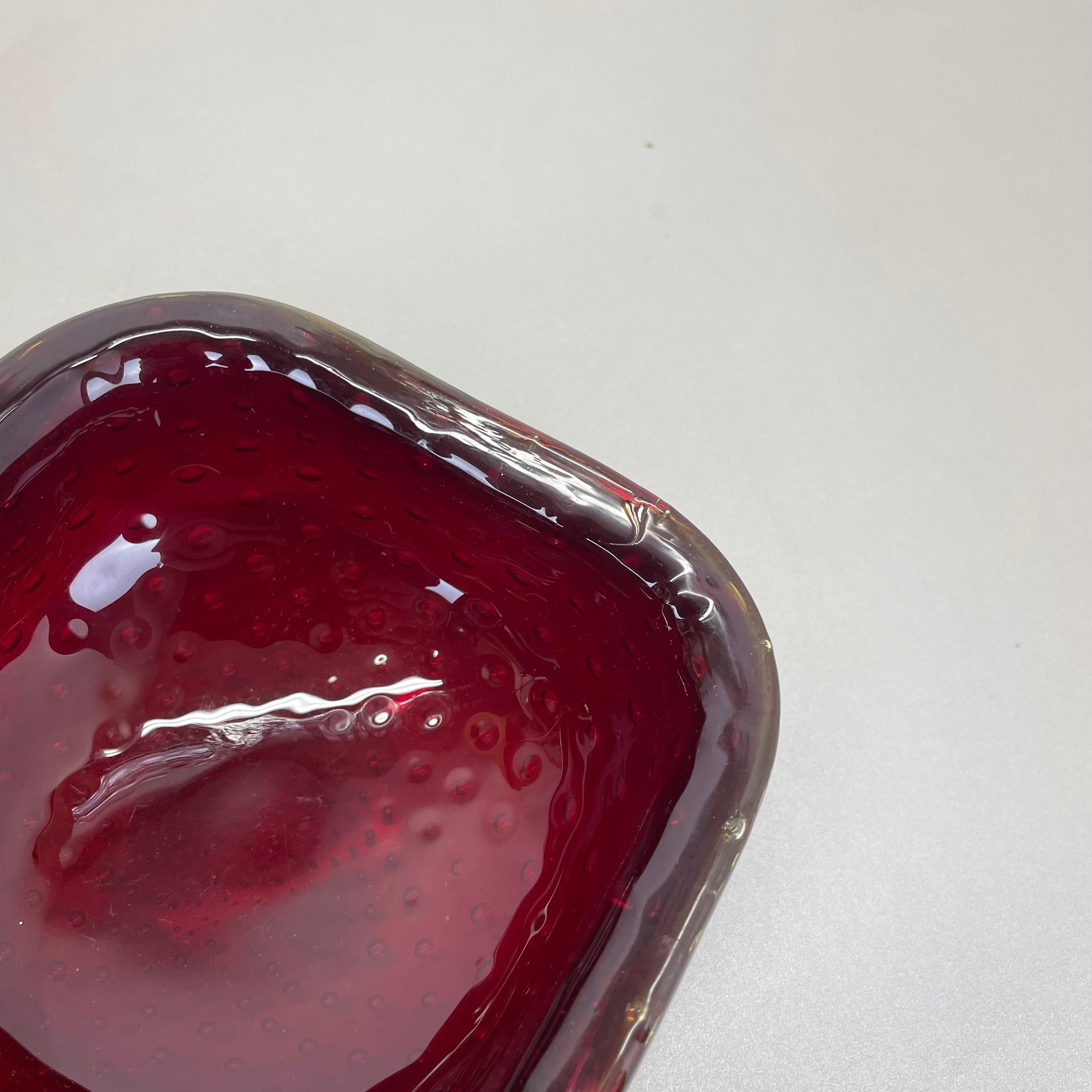 rare Murano Glass Bullicante dark red Bubble Bowl Element Shell Italy 1970 For Sale 1