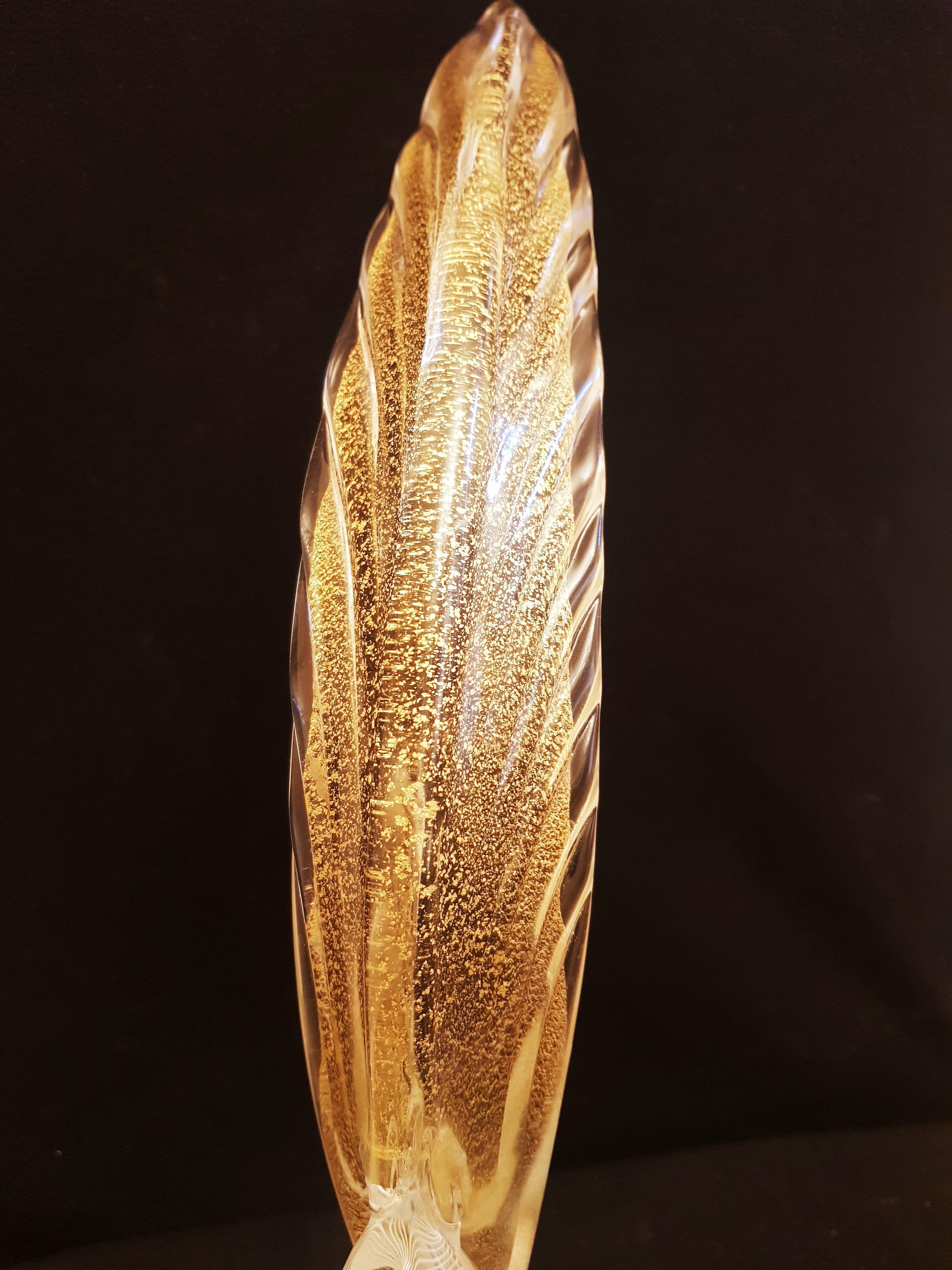 Rare Murano Glass Large Pheasant Reticello with Gold Leaf In Excellent Condition In Grantham, GB