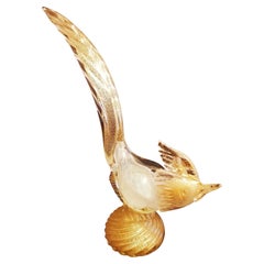 Rare Murano Glass Large Pheasant Reticello with Gold Leaf