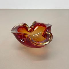 rare Murano Glass "RED-YELLOW"  Bowl Element Shell Ashtray Murano, Italy, 1970s