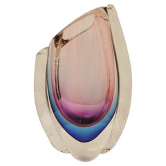 Rare Murano Glass Somerso Vase Applied Reticello, 'Flavio Poli'