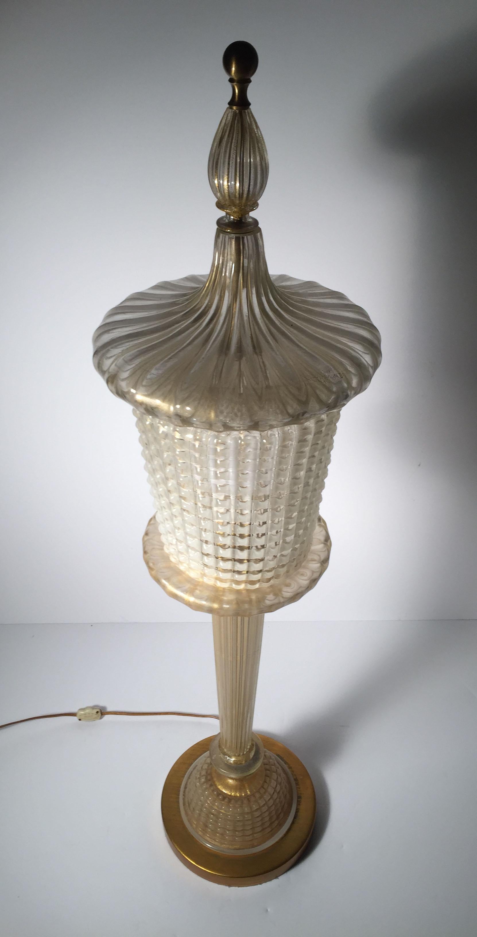 20th Century Rare Murano Glass Table Lamp by Barovier For Sale