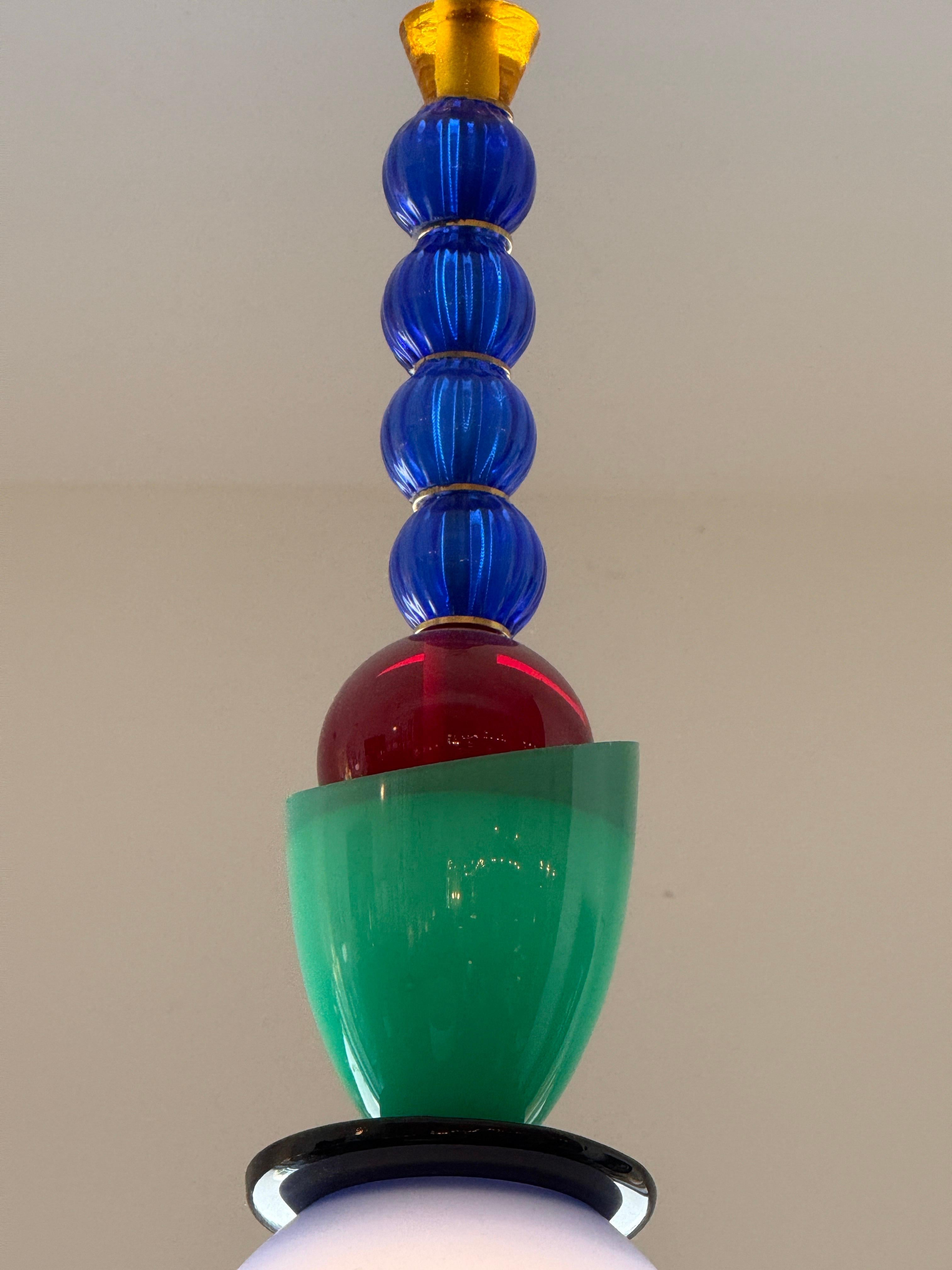 Post-Modern Rare Murano Multi-Colored Italian Pendant Light For Sale