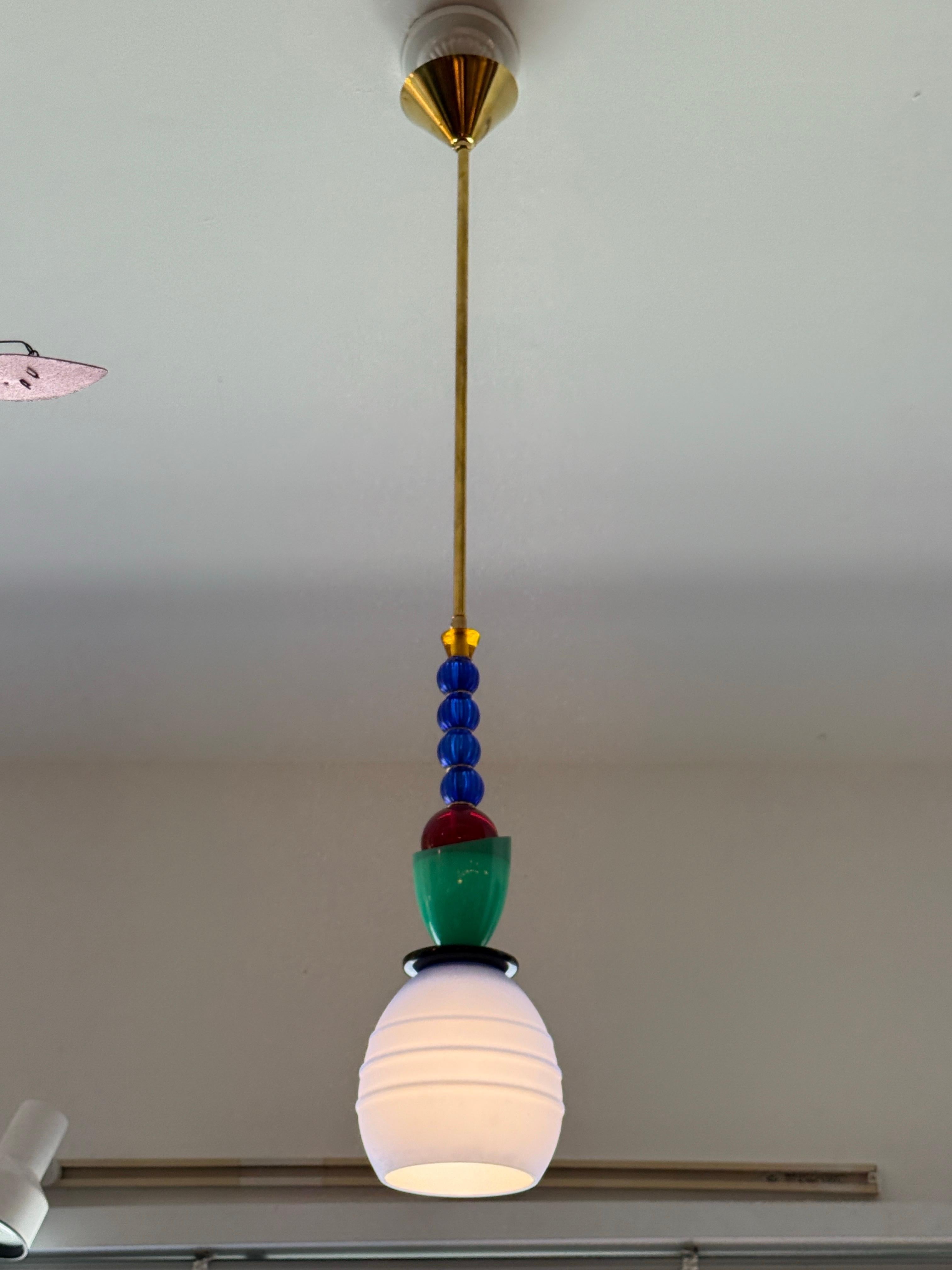 Rare Murano Multi-Colored Italian Pendant Light In Good Condition For Sale In North Miami, FL