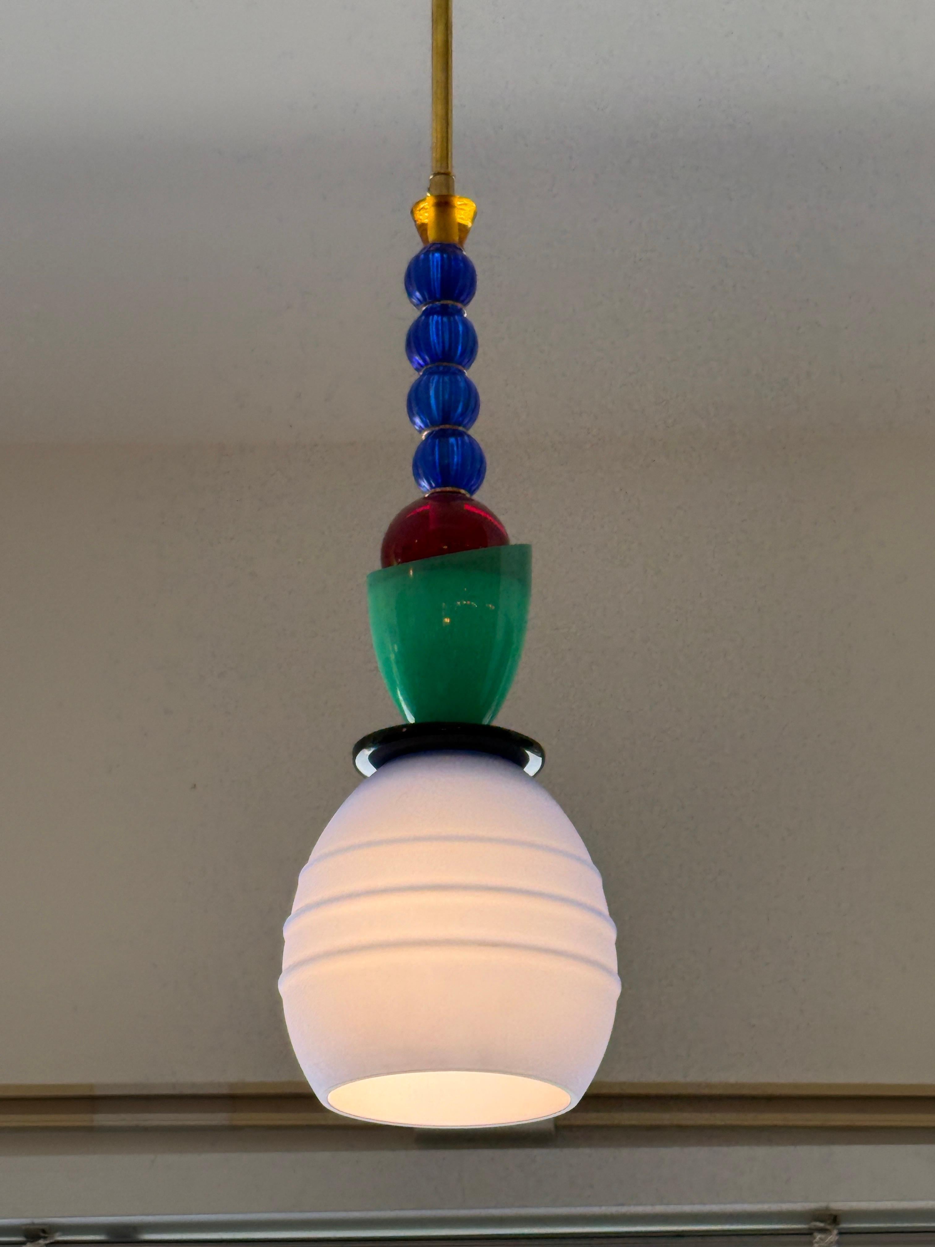 Contemporary Rare Murano Multi-Colored Italian Pendant Light For Sale