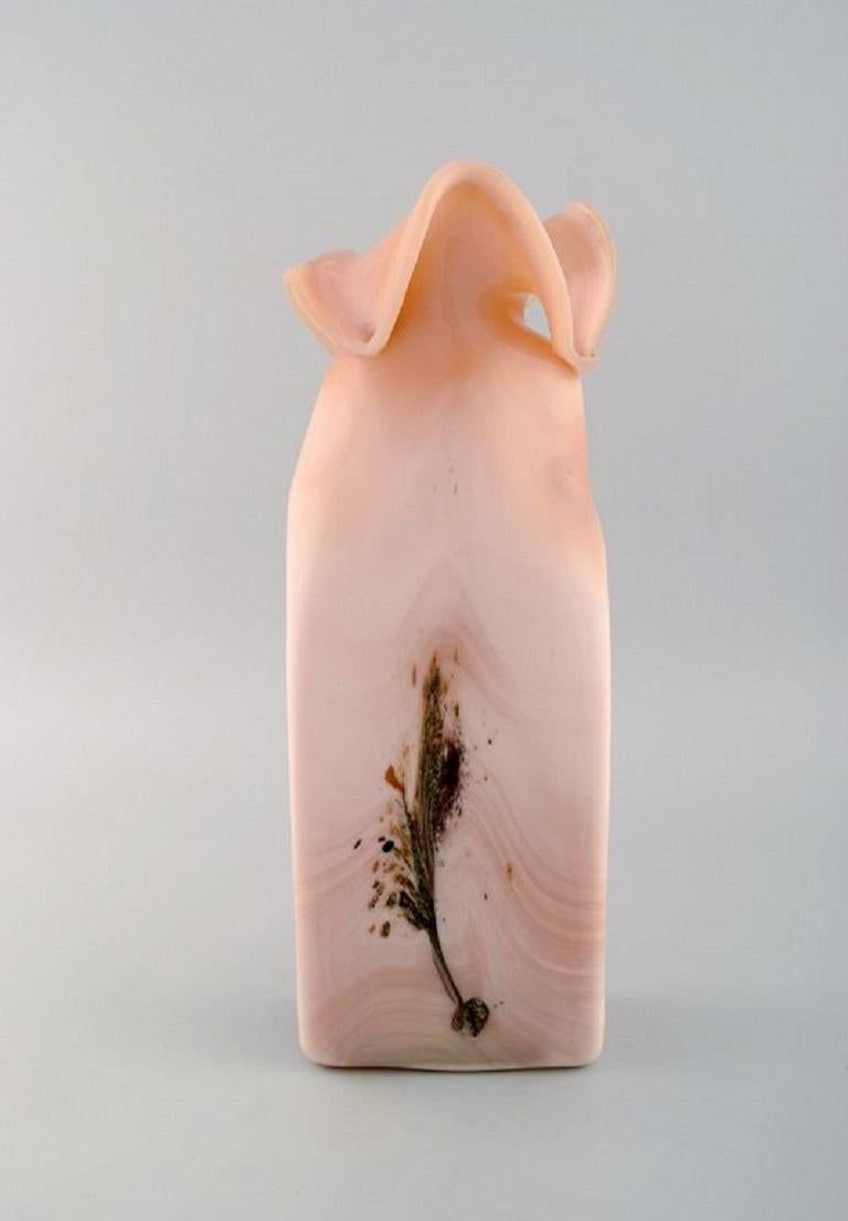Italian Rare Murano Vase in Mouth Blown Art Glass, Pink Shades with Abstract Motif For Sale