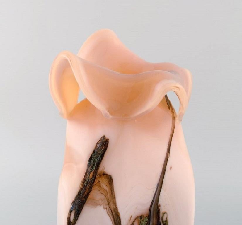 Mid-20th Century Rare Murano Vase in Mouth Blown Art Glass, Pink Shades with Abstract Motif For Sale