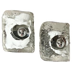 Rare Murano Vintage 70s Lamps in Frosted Ice Glass Nason Mazzega Style