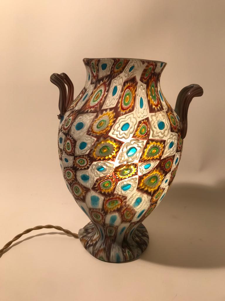 Mid-Century Modern Rare murrina glass lamp Fratelli Toso, Murano, Italia 1920 For Sale