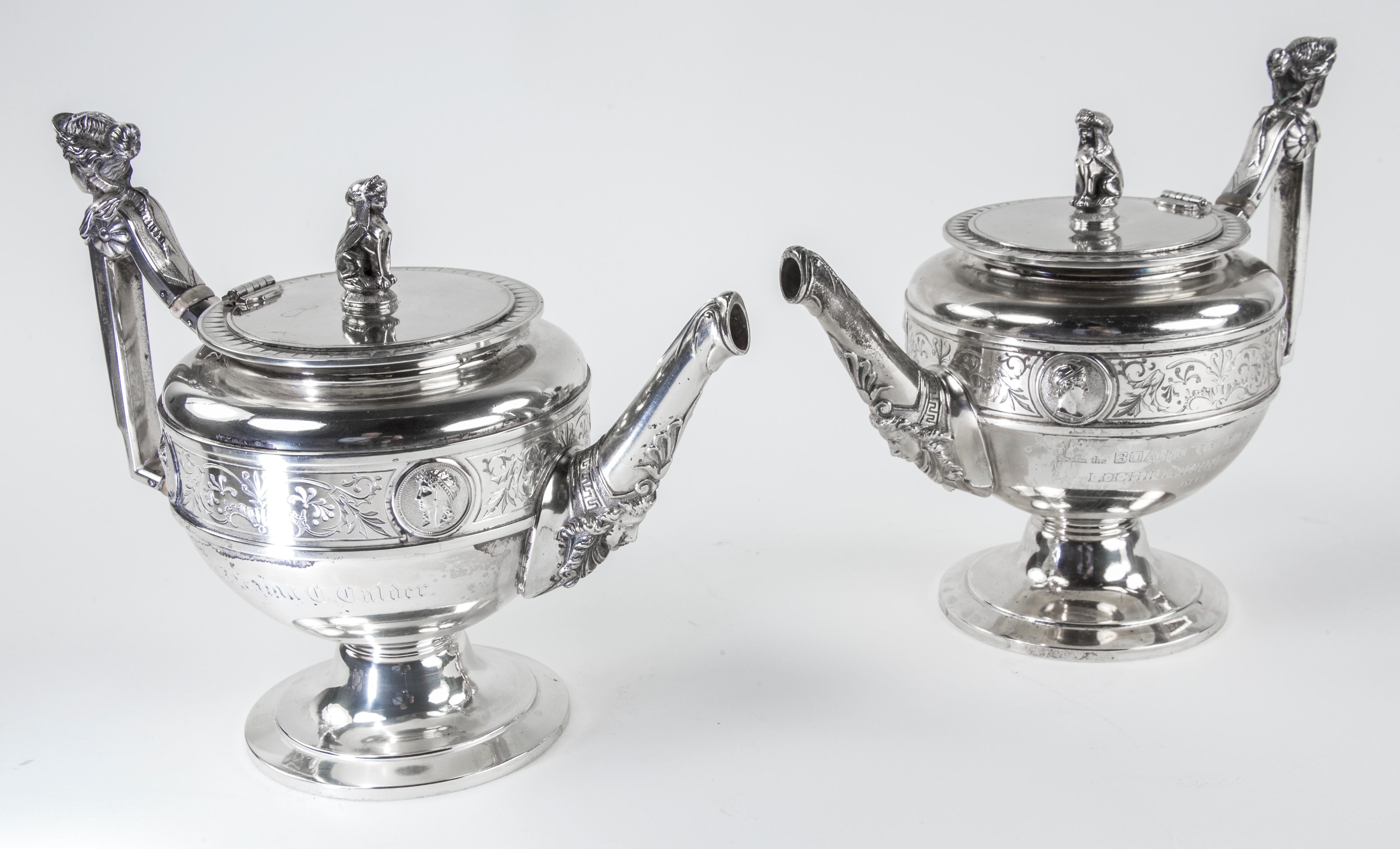 Antique Gorham Silver 8 Piece Figural Museum Quality Coin Silver Tea Set  In Excellent Condition In Montreal, QC