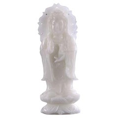 Rare Museum Quality Natural Carved White Jadeite Jade Quan Yin Guanyin Sculpture