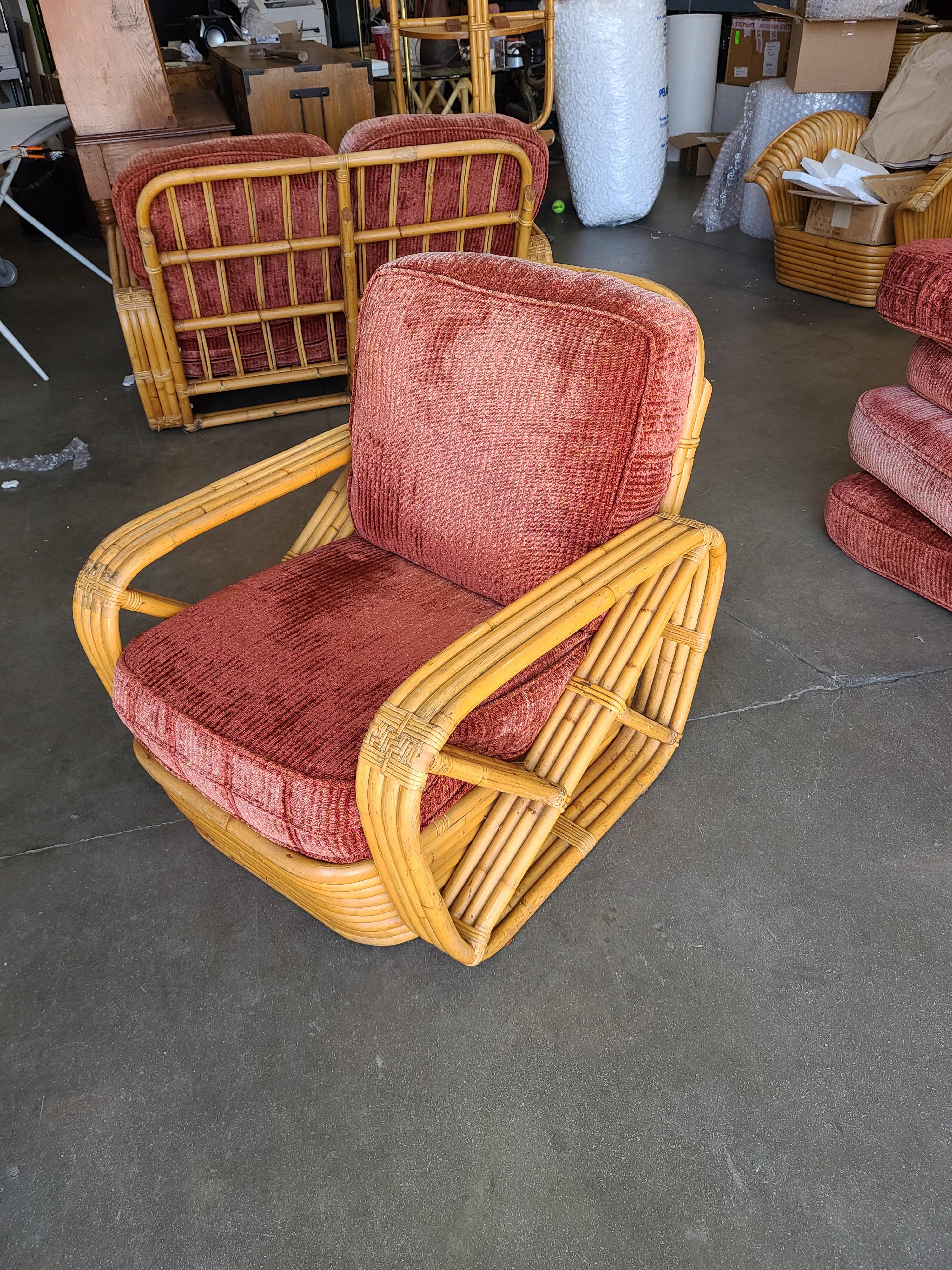 Paul Frankl six Strand Square Pretzel rattan arm lounge chair. This chair dates from 1934. This chair is a Paul Frankl original. This comes directly for a Paul Frankl decorated house located in Los Angeles and is documented, please contact us for