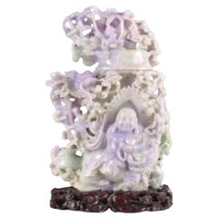 Vintage Rare Museum Quality Natural Carved Lavender Green Jadeite Jade Buddha Sculpture