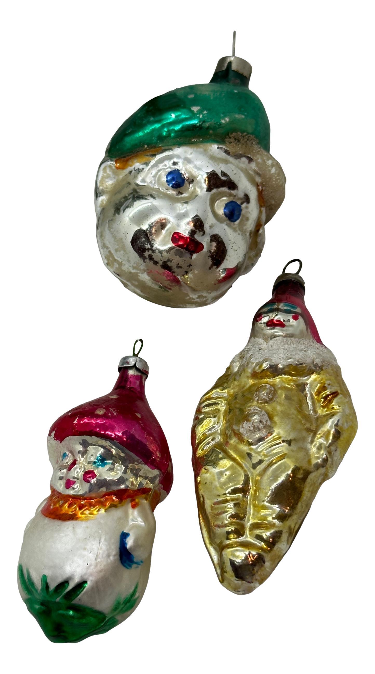 Rare Mushroom, Clown and Boy Head Christmas Ornament Vintage, 1930s For Sale 3