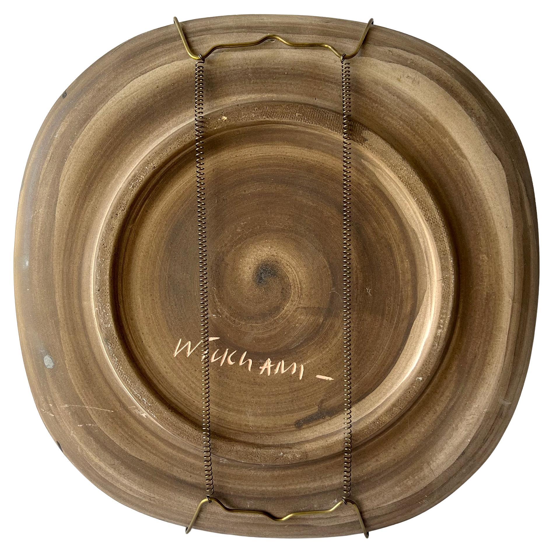 American Rare Nancy Wickham Design Technics Modernist Studio Pottery Wall Plate  For Sale