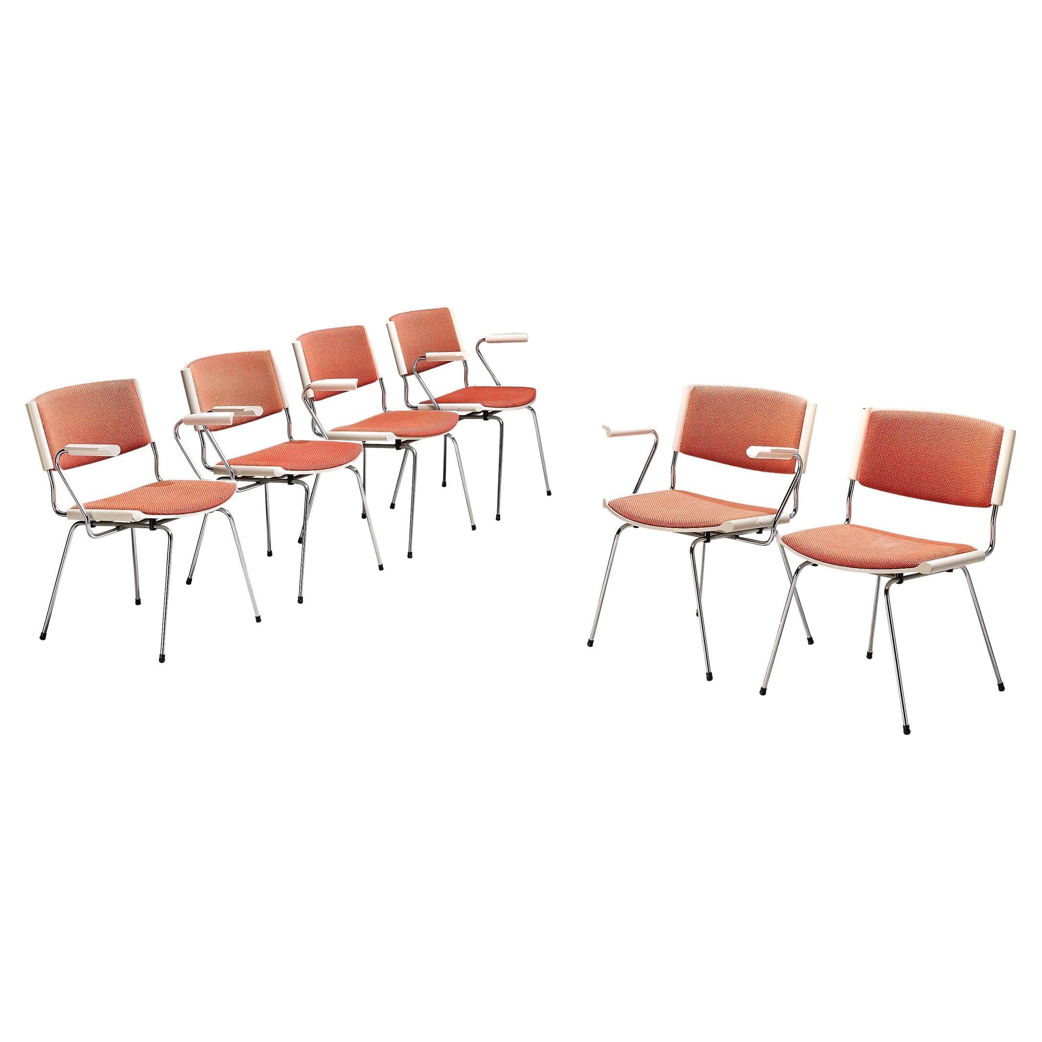 Rare Nanna and Jørgen Ditzel Set of Six 'Badminton' Chairs in Salmon Pink Fabric For Sale