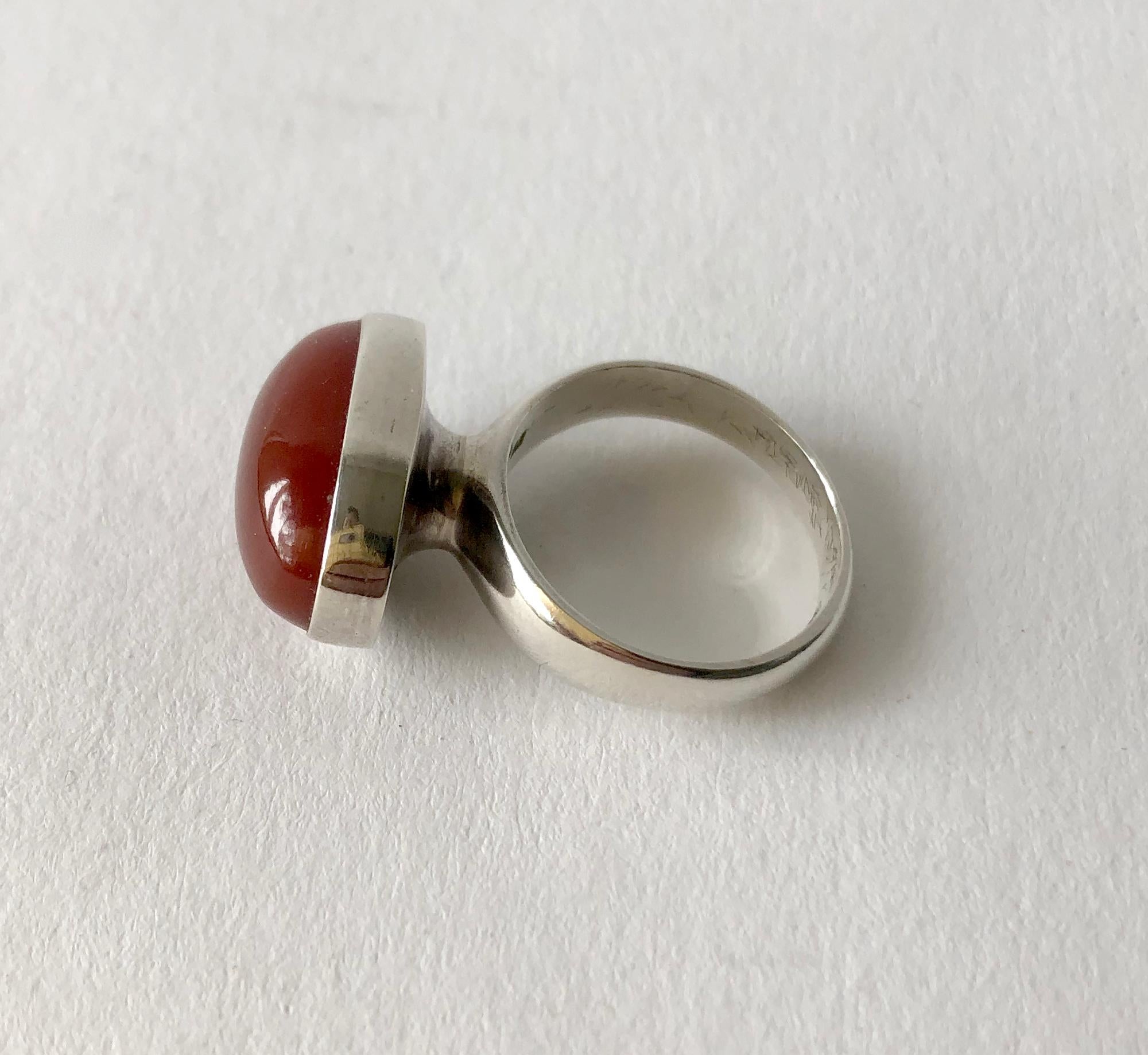 Modernist Rare Nanna Ditzel for Georg Jensen Sterling Silver Carnelian Danish Modern Ring