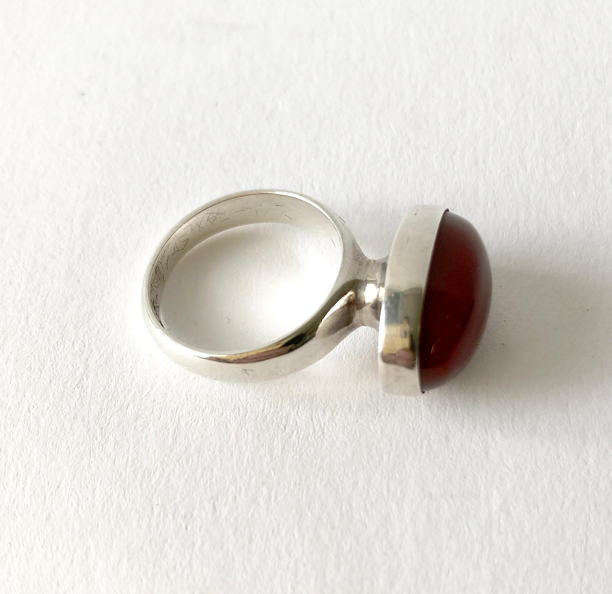 Rare Nanna Ditzel for Georg Jensen Sterling Silver Carnelian Danish Modern Ring In Good Condition In Palm Springs, CA